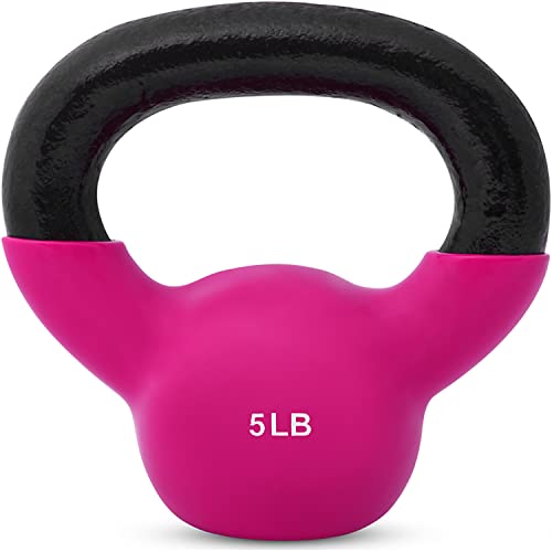 5lb Pink Vinyl Coated Cast Iron Kettlebell for Strength Training & CrossFit