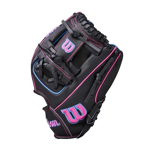 Wilson A1000 11.5" Pedroia Fit Baseball Glove - Right Hand Throw, Black/Pink/Blue