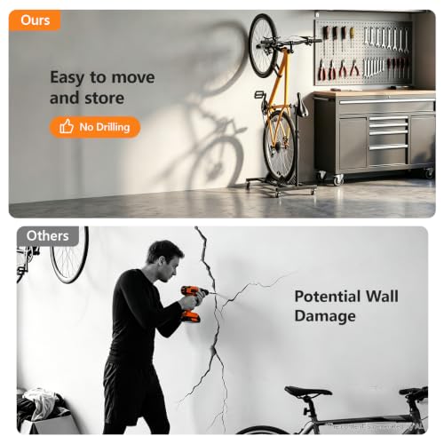 Black 2-Pack Vertical Bike Stand with Wheels - Adjustable Indoor Bicycle Storage Rack for Garage & Apartment, Fits Bikes Up to 29"