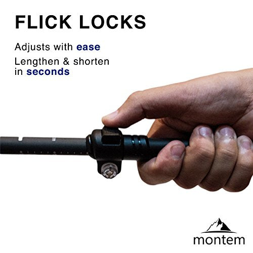 Montem Ultra Strong Black Trekking Poles 2-Pack with EVA Foam Grips, Adjustable & Lightweight