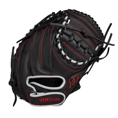Wilson A700 32.5" Baseball Catcher's Mitt - Right Hand Throw, Black/Silver/Red
