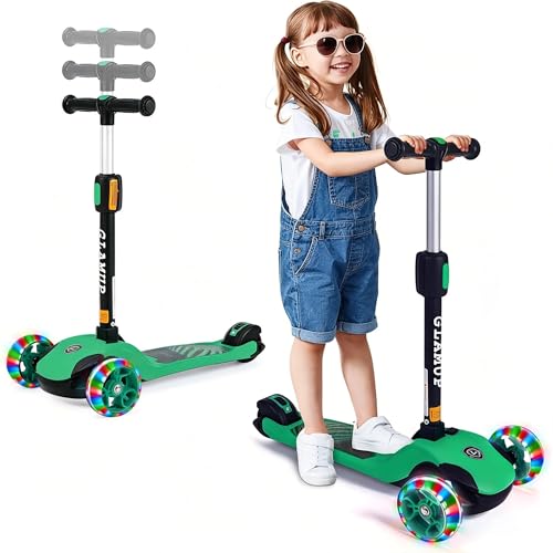 GLAMUP Kids 2-in-1 Folding Scooter Green for Boys & Girls Ages 3-14