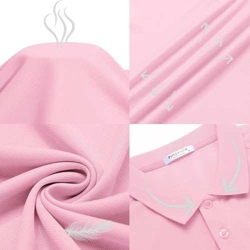 PINSPARK Men's Short Sleeve Golf Polo Shirt - Large Dark Pink Slim Fit Quick Dry