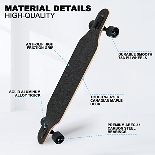 Spaceman Longboard Skateboard 41 Inch Drop Through Cruiser Complete with High-Speed Bearings & T-Tool