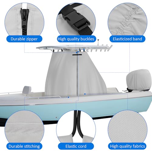 Yexcend 1200D Waterproof T-Top Boat Cover for Center Console, Gray, 69"Lx47"Wx72"H