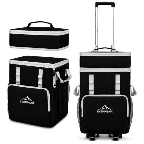 EverPeak 72-Can Collapsible Soft Cooler with Wheels & Removable Top, Insulated Leakproof Portable Cooler for Beach, Camping, Travel
