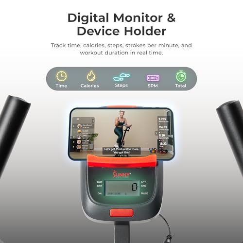 Red Foldable Stair Climber Machine with Adjustable Step & Handlebars