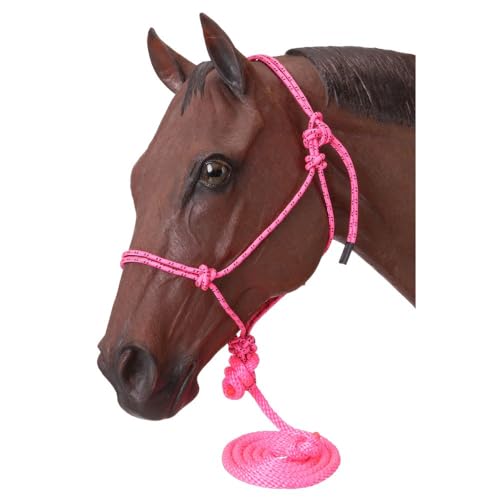 Pink Poly Rope Horse Halter with Lead - Medium-Stiff Nylon Equine Tack