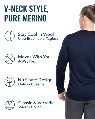 Woolly Men's Merino Wool Long Sleeve Shirt V-Neck Black Medium RWS Certified