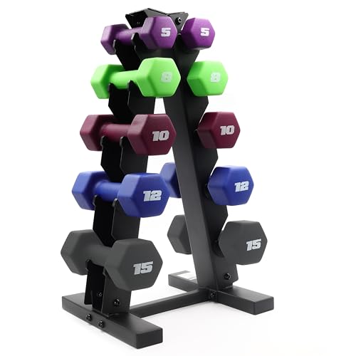 CAP 100 lb Neoprene Dumbbell Set with Rack - Color Series, 5 Pairs