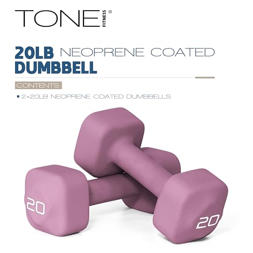 Purple 20 lb Neoprene Dumbbell Pairs with Anti-Roll Square Head - Tone Fitness