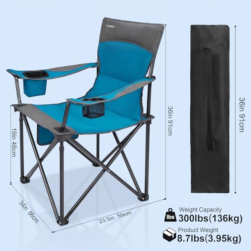 Blue Oversized Camping Chairs 2-Pack with Padded Seats & Cup Holders - Heavy Duty Folding Outdoor Lounge Chairs