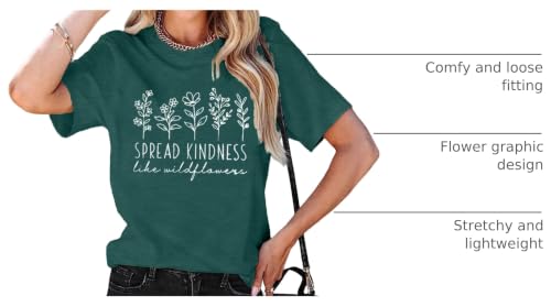 Kindness Shirts for Women Summer Green Medium - Positive Message Graphic Tee