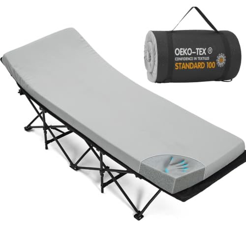 Grey Camping Cot Pad 2-Inch Memory Foam for Folding Cots - Portable, Waterproof, Non-Slip