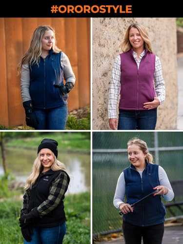 Women’s Heated Fleece Vest - Lightweight 4-Zone Layer Vest, Medium Black