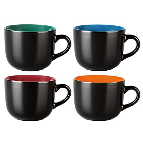 GBhome Jumbo Soup Mug Set of 4 with Handles - 24 Oz Large Ceramic Cups, Mix Variation