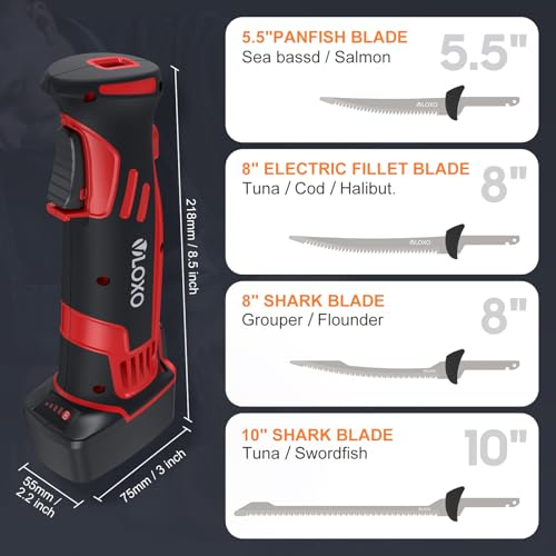 VLOXO Electric Fillet Knife with 4 Stainless Steel Blades & Storage Case - Premium Pack