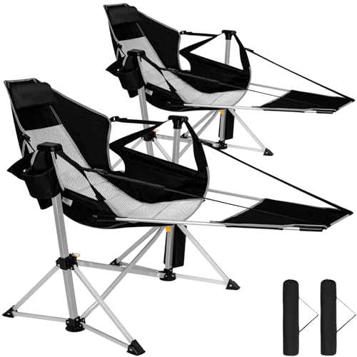 Black Aluminum Hammock Chair with Footrest, Oversized Folding Swing, Outdoor Support