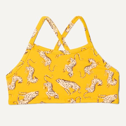 Girls Cross-Back Bikini Set – Quick-Dry Fabric, Small / Golden Yellow Beige Leopard