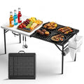 White & Black 5FT Folding Camping BBQ Table with Dual Surfaces & Carry Handle