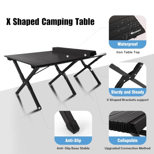 Black Folding Camping Table - Lightweight Aluminum Portable Picnic & Outdoor Table