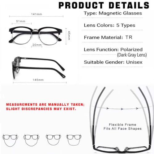 Magnetic Clip-On Polarized Sunglasses - Retro Half Frame 5 Pack
