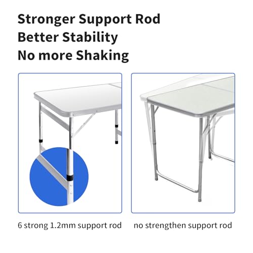 Moosinily 6FT Folding Camping Table White - Adjustable Height Outdoor Picnic & BBQ