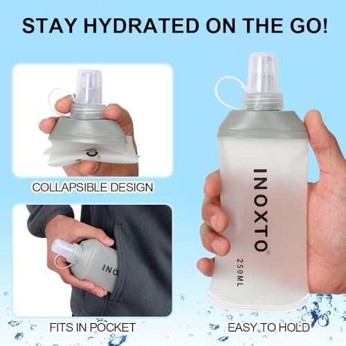 INOXTO Hydration Running Vest with Soft Flask - Black & White, Lightweight