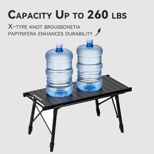 Black Folding Camping Table with Adjustable Height - Portable Ultralight IGT Table for Outdoor Use