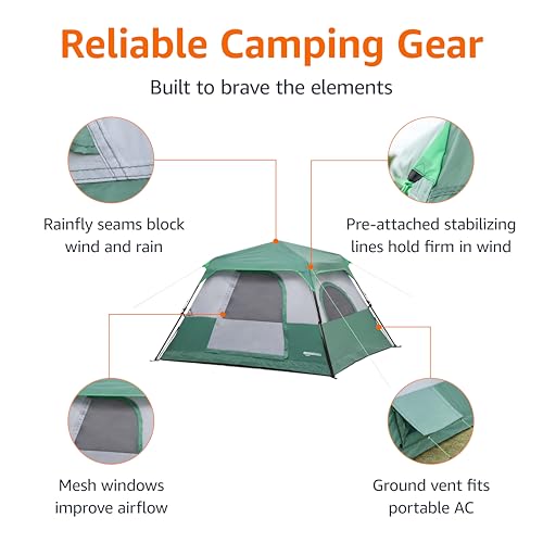 4-Person Camping Tent with Rainfly - Weather-Resistant, Quick Setup by Amazon Basics