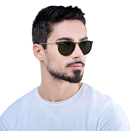 Ray-Ban RB4171 Erika Round Sunglasses for Women & Men, Light Havana/Dark Green, 54mm