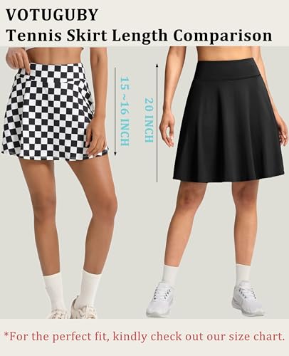 Women's Pleated Tennis Skirt with Shorts & Pocket - High Waist Golf Skort, Checkered Medium/Variation