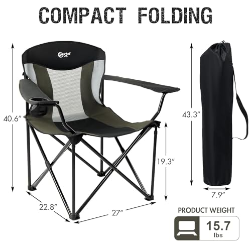 Portal Oversized Folding Camping Chair - Heavy Duty XXL Support 600 lbs - 1 Pack