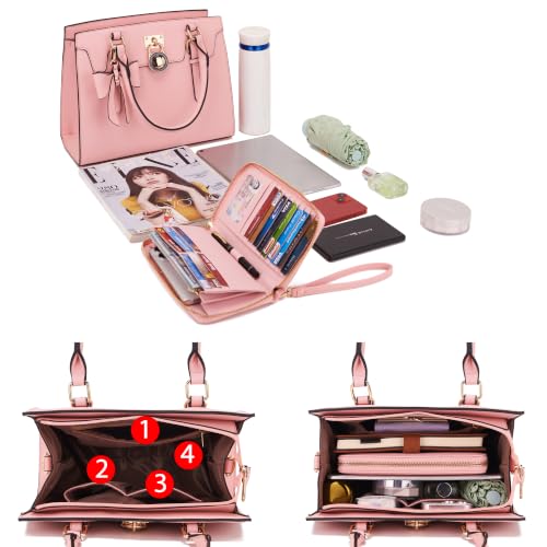 Qiyuer Women's High-End Satchel Tote Shoulder Handbag Set - Pink 2pcs