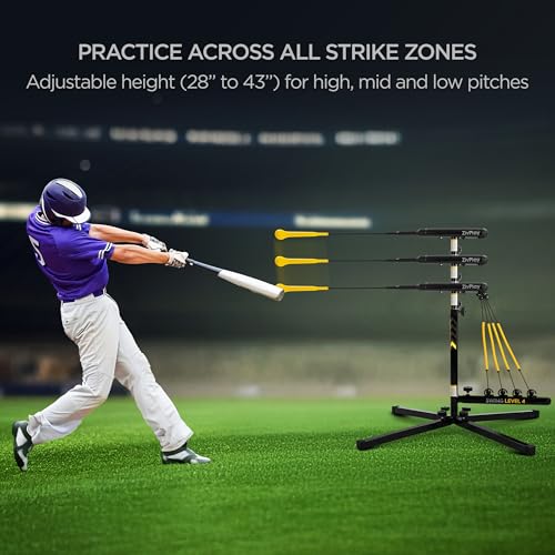 Baseball Hitting Trainer Swing Practice Equipment - Static Swing Trainer with Adjustable Height & Resistance Bands