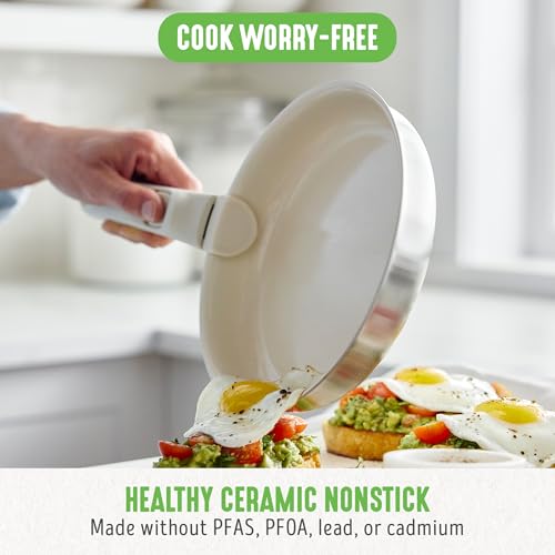 GreenLife Stainless Steel Nonstick 10-Piece Cookware Set with Detachable Handles - Induction Ready, Space Saving, Oven Safe, Glass Lids
