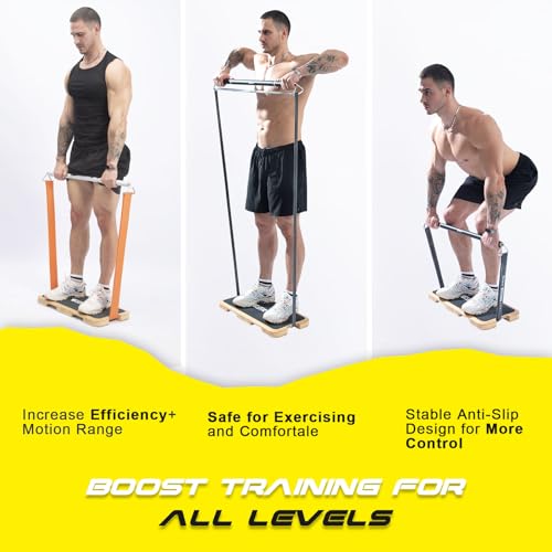 GEKU FIT Bamboo Wood Resistance Band Workout Footplate - Non-Slip Exercise Platform for Full-Body Training