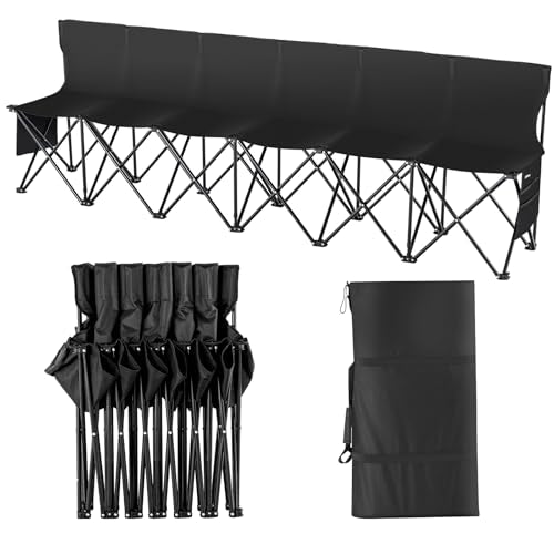 VEVOR Black 6-Seat Portable Folding Sports Bench with Backrest & Carry Bag