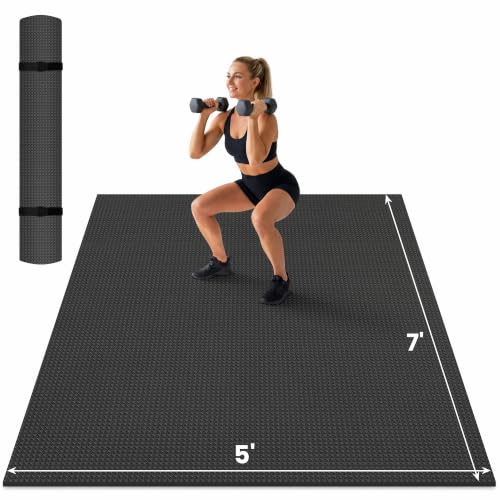 THAILE Large Exercise Mat Black 7x5 ft 6mm Home Workout Yoga Pilates