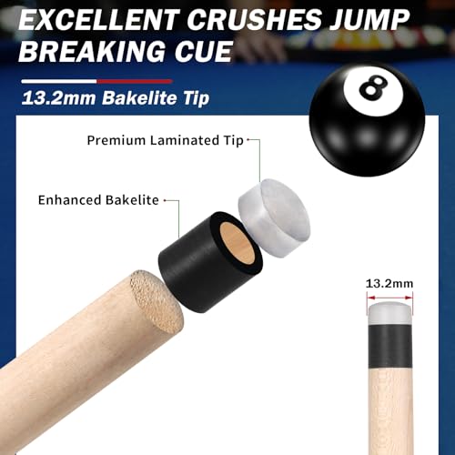 IIQ 2-in-1 Heavy Jump Break Pool Cue Stick 23-25oz Canadian Maple, Black & White