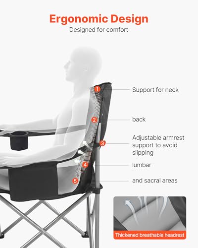 VEVOR 2 Pack Oversized Heavy Duty Camping Folding Chairs with Lumbar Support, Cooler Bag & Side Pockets