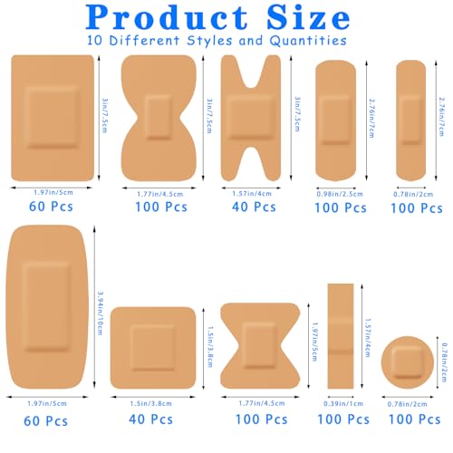 800 Pack Assorted Waterproof Adhesive Bandages - Breathable First Aid Supplies, 10 Styles, Bulk First Aid Kit Refill