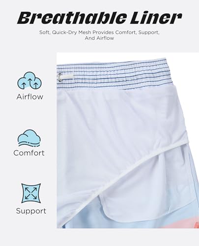 Men's 7-Inch Quick Dry Tricolor Stripe Swim Trunks with Mesh Lining - Large