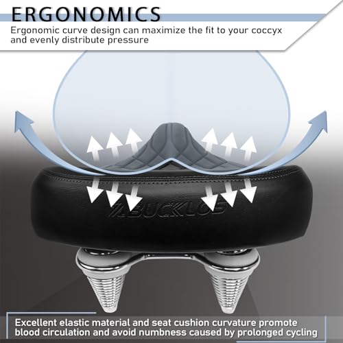Wide Bike Seat for Comfort Men Women - Black Retro Design