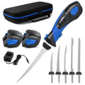 Pratuor Blue Cordless Fillet Knife Kit - 5 Titanium-Coated Blades, Rechargeable, Portable Fish Cleaning Tool