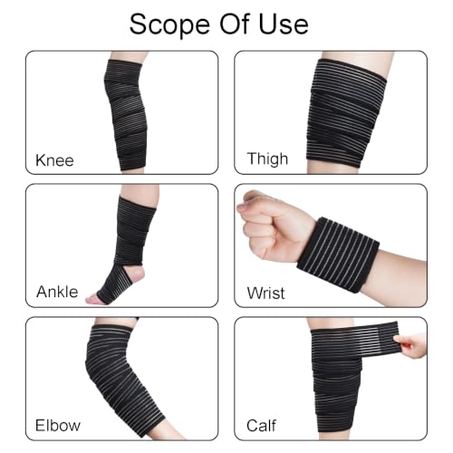 Black Elastic Calf Compression Bandages 4-Piece Support Wraps for Leg & Knee