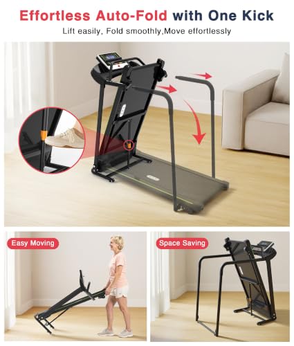 Senior Treadmill with Low Speed 0.3 MPH & Dual Handrails - Foldable & Space-Saving