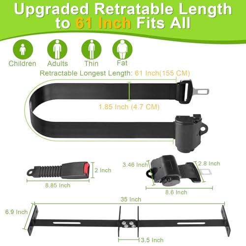 60 Inch Retractable DOT Golf Cart Seat Belts Kit for 4 Passenger EZGO Yamaha Club Car