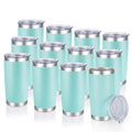 Turquoise 20 oz Stainless Steel Tumblers Bulk Set with Lids - 12 Pack
