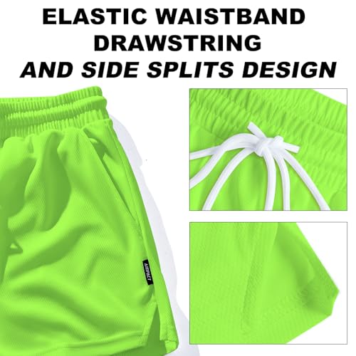 Men's Mesh Running Shorts 3 Inch Quick Dry Gym Shorts with Pockets - Large Neongreen